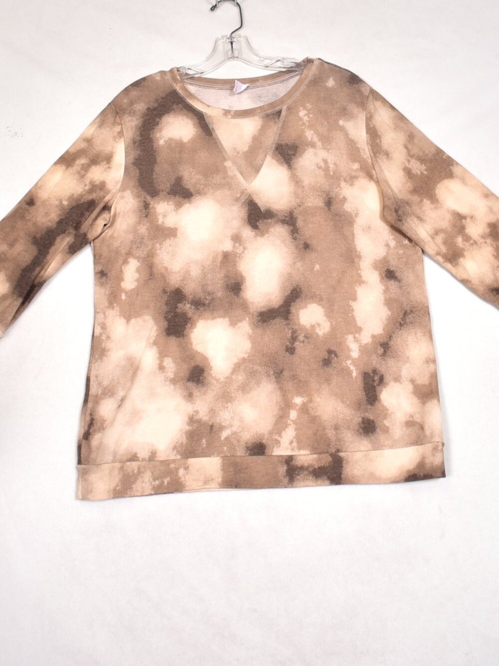 CY Women's Top 3/4 Sleeve Tie Dye Brown Camo Size Medium